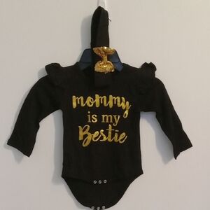 "Mommy Is My Bestie" Black & Gold Baby Girl Onesie